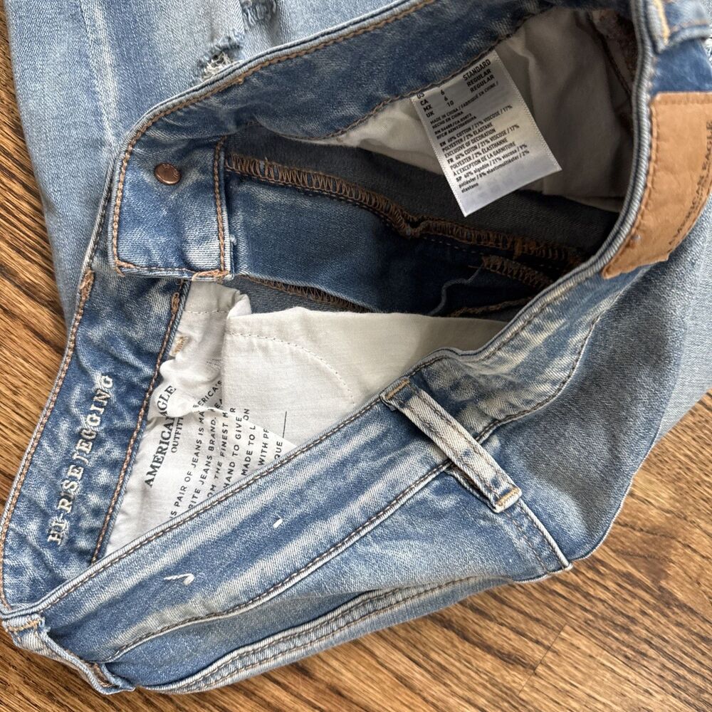 American Eagle Outfitters Med Blue Distressed Super Stretch X Jeans Women 6 - Picture 4 of 7